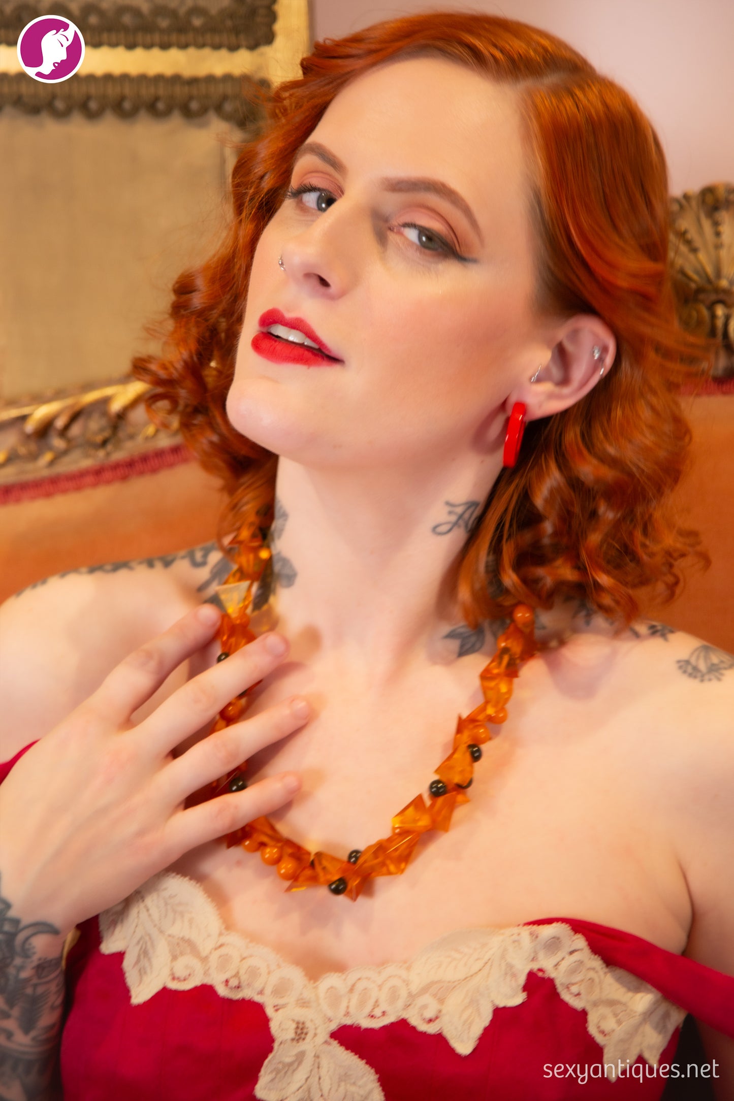 1940s Vintage Red Bakelite Hoop Earrings