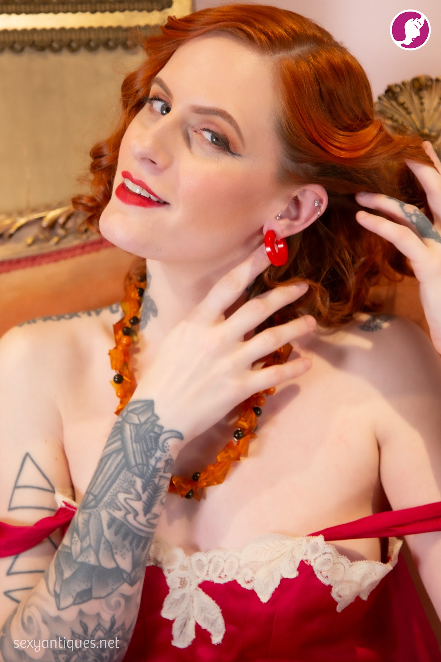 1940s Vintage Red Bakelite Hoop Earrings