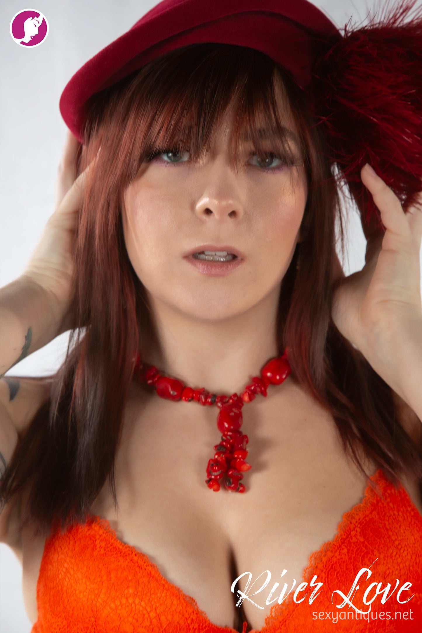 Vintage Ruby Red Wool Beret with Dramatic Feather Plume