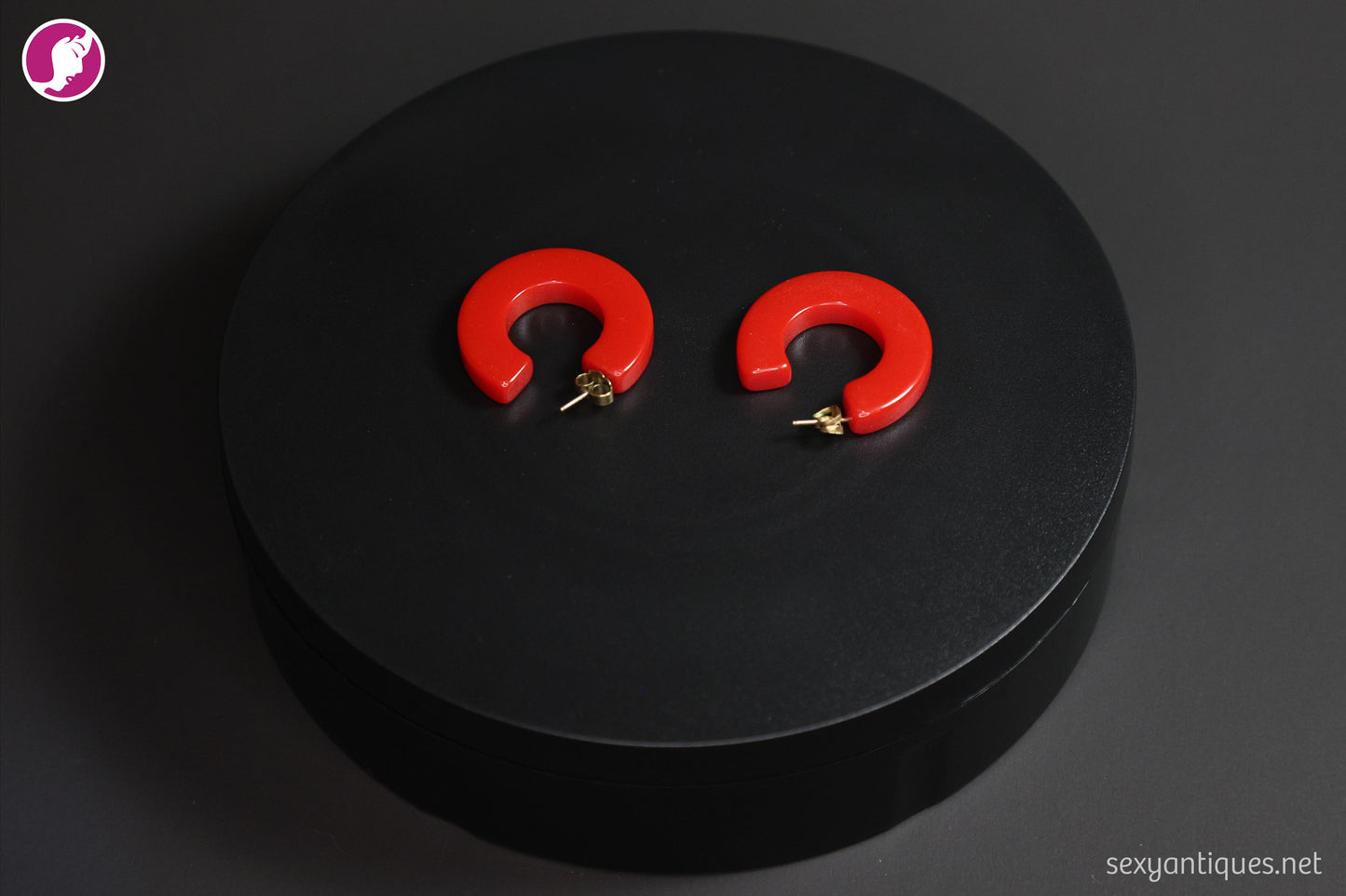 1940s Vintage Red Bakelite Hoop Earrings