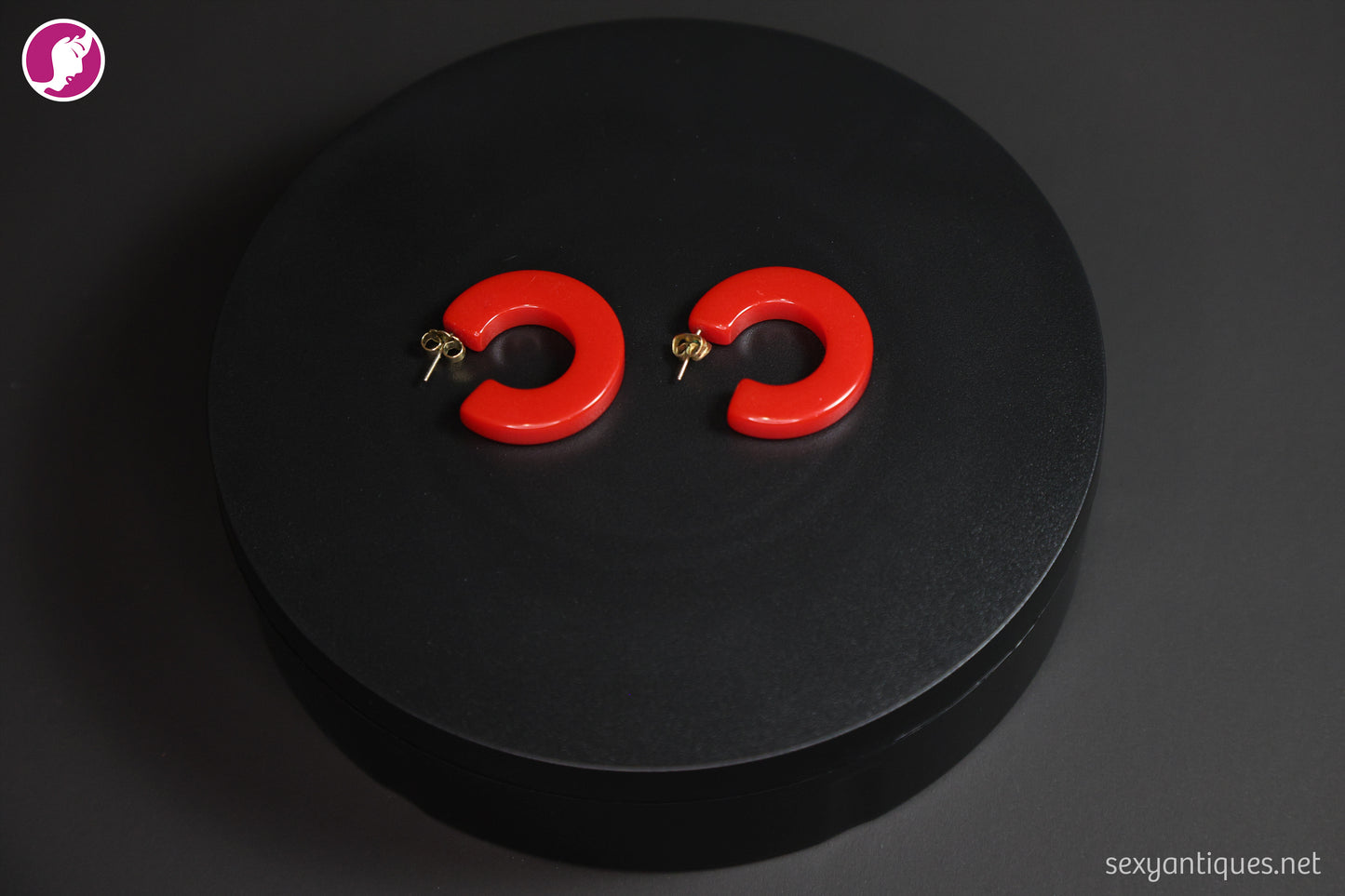 1940s Vintage Red Bakelite Hoop Earrings